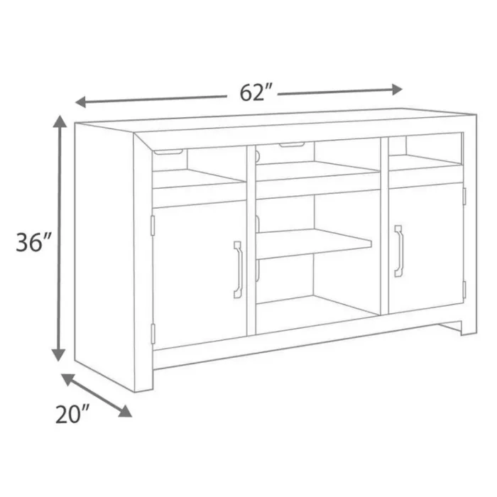 Benzara BM194800 Pine Wood TV Stand with LED Fireplace Option & Two Side Cabinets - Brown - Large - 20 x 62 x 36 in. - Image 2
