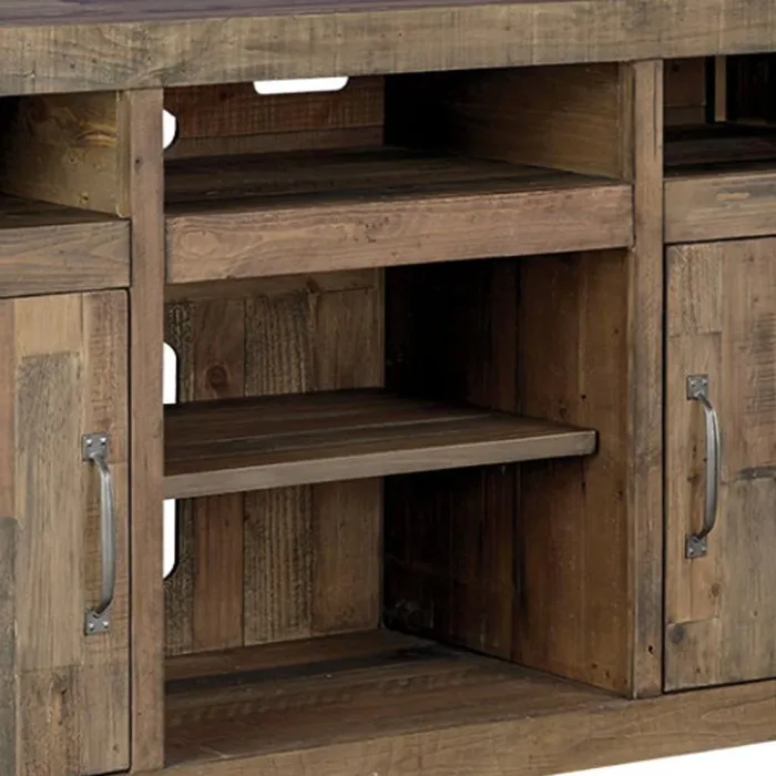 Benzara BM194800 Pine Wood TV Stand with LED Fireplace Option & Two Side Cabinets - Brown - Large - 20 x 62 x 36 in. - Image 4
