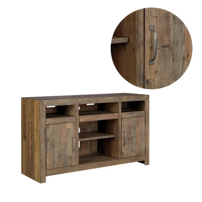 Benzara BM194800 Pine Wood TV Stand with LED Fireplace Option & Two Side Cabinets - Brown - Large - 20 x 62 x 36 in. - Image 3